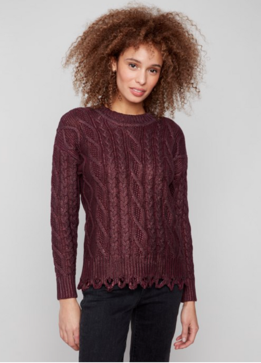 LANE CABERNET METALLIC SWEATER