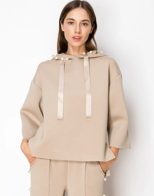 FRANCINE TAUPE PEARL HOODIE