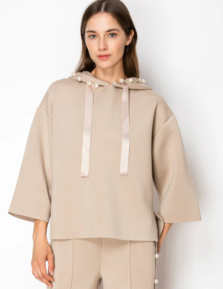 FRANCINE TAUPE PEARL HOODIE