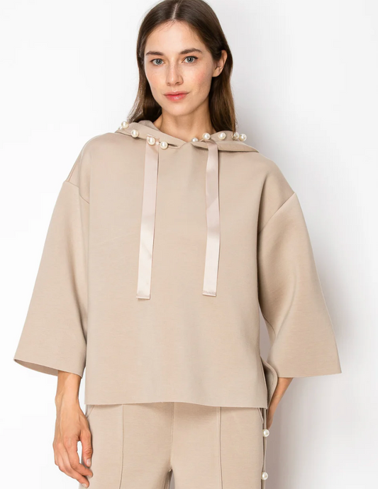 FRANCINE TAUPE PEARL HOODIE