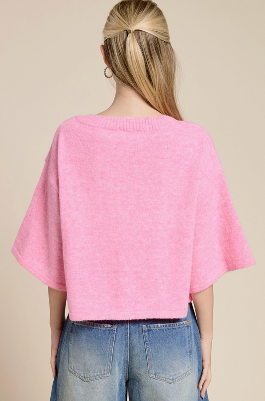 POSIE SHORT SLEEVE PINK SWEATER
