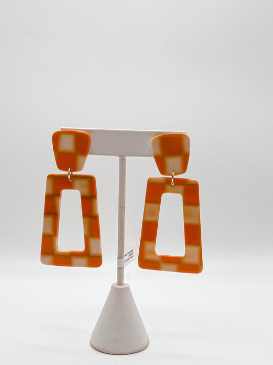 KENNEDY EARRINGS - ORANGE CHECKERED