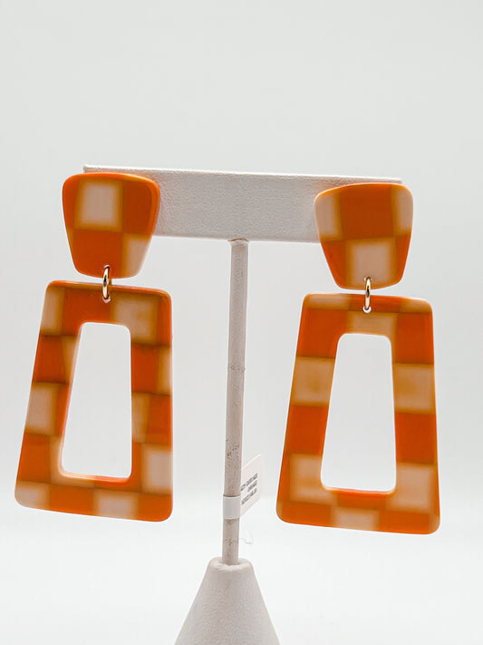 KENNEDY EARRINGS - ORANGE CHECKERED