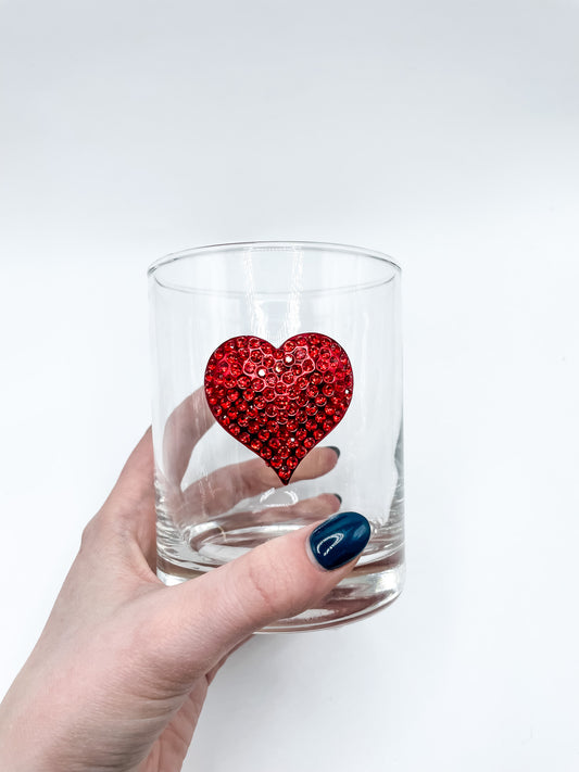 RED HEART DOUBLE OLD FASHIONED GLASS
