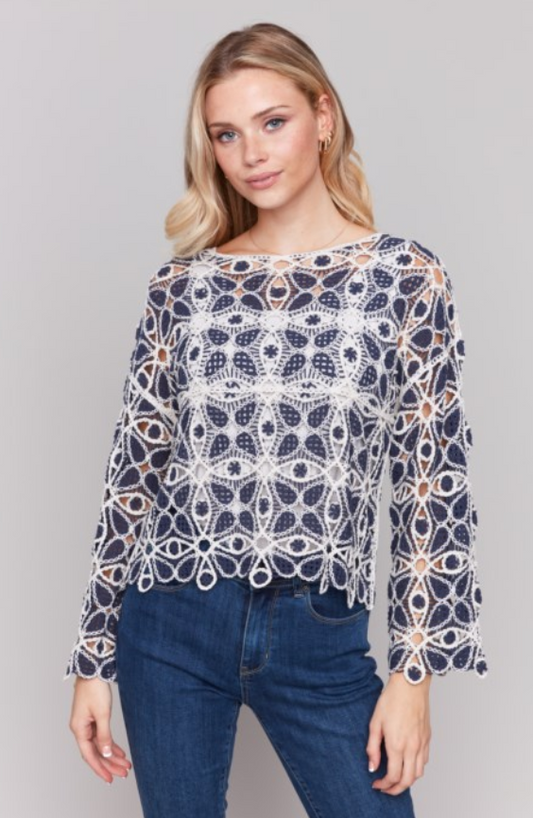 LUSIA CROCHET TOP - NAVY