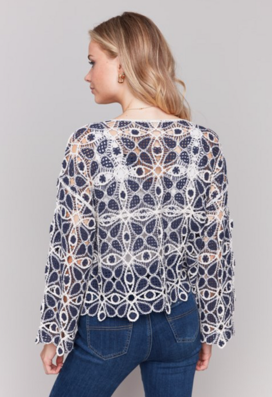 LUSIA CROCHET TOP - NAVY