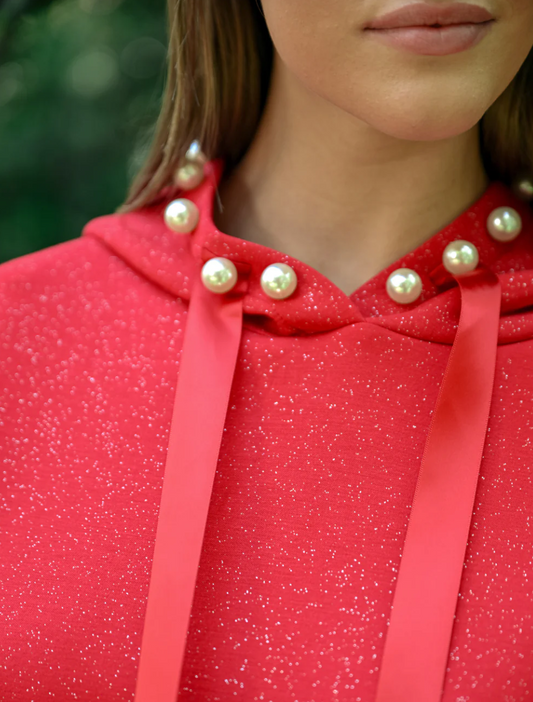 FRANCINE RED GLITTER PEARL TOP