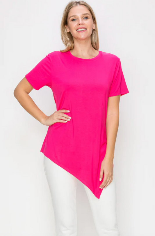 KENDALL ASYMMETRICAL TEE - FUSHIA