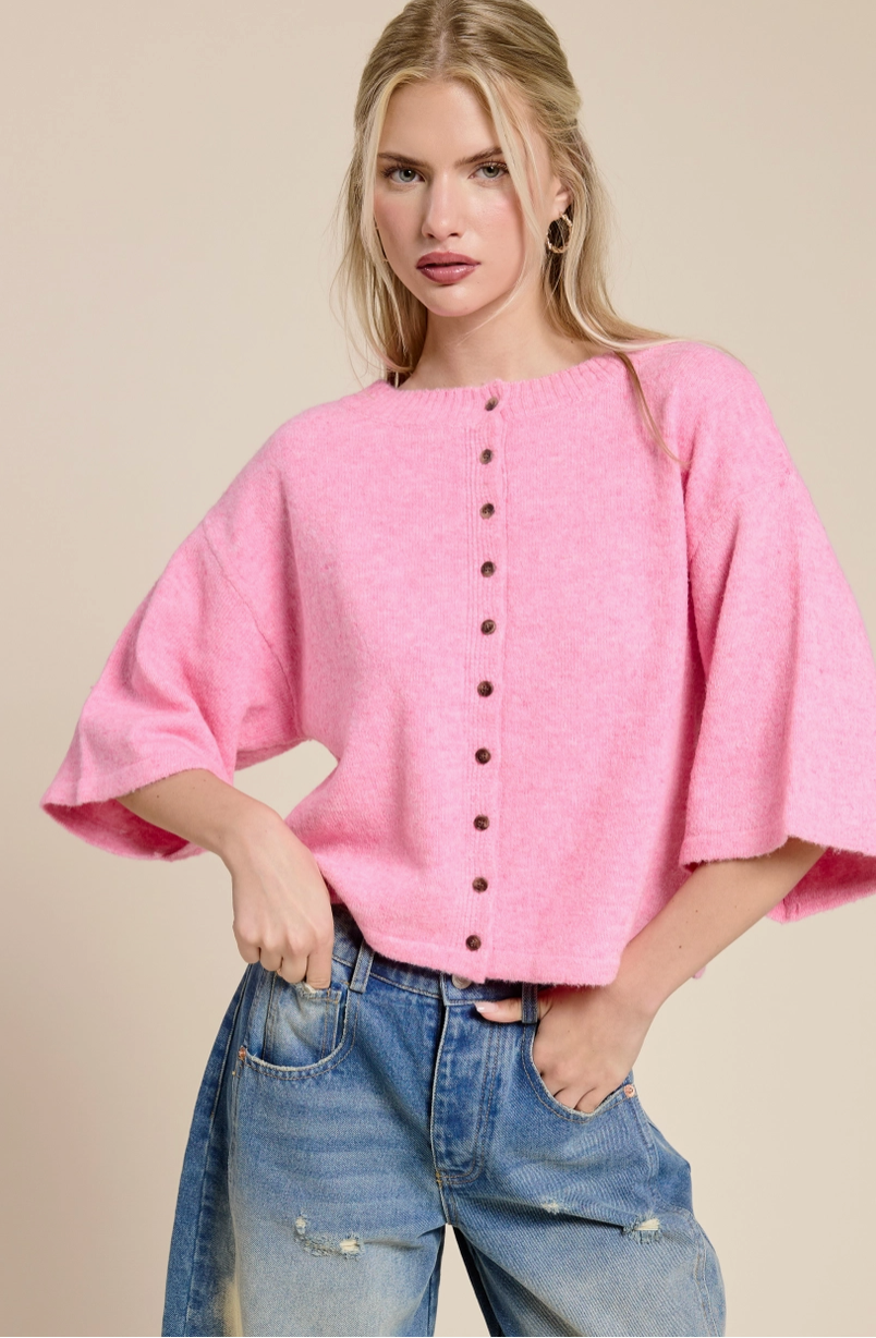 POSIE SHORT SLEEVE PINK SWEATER