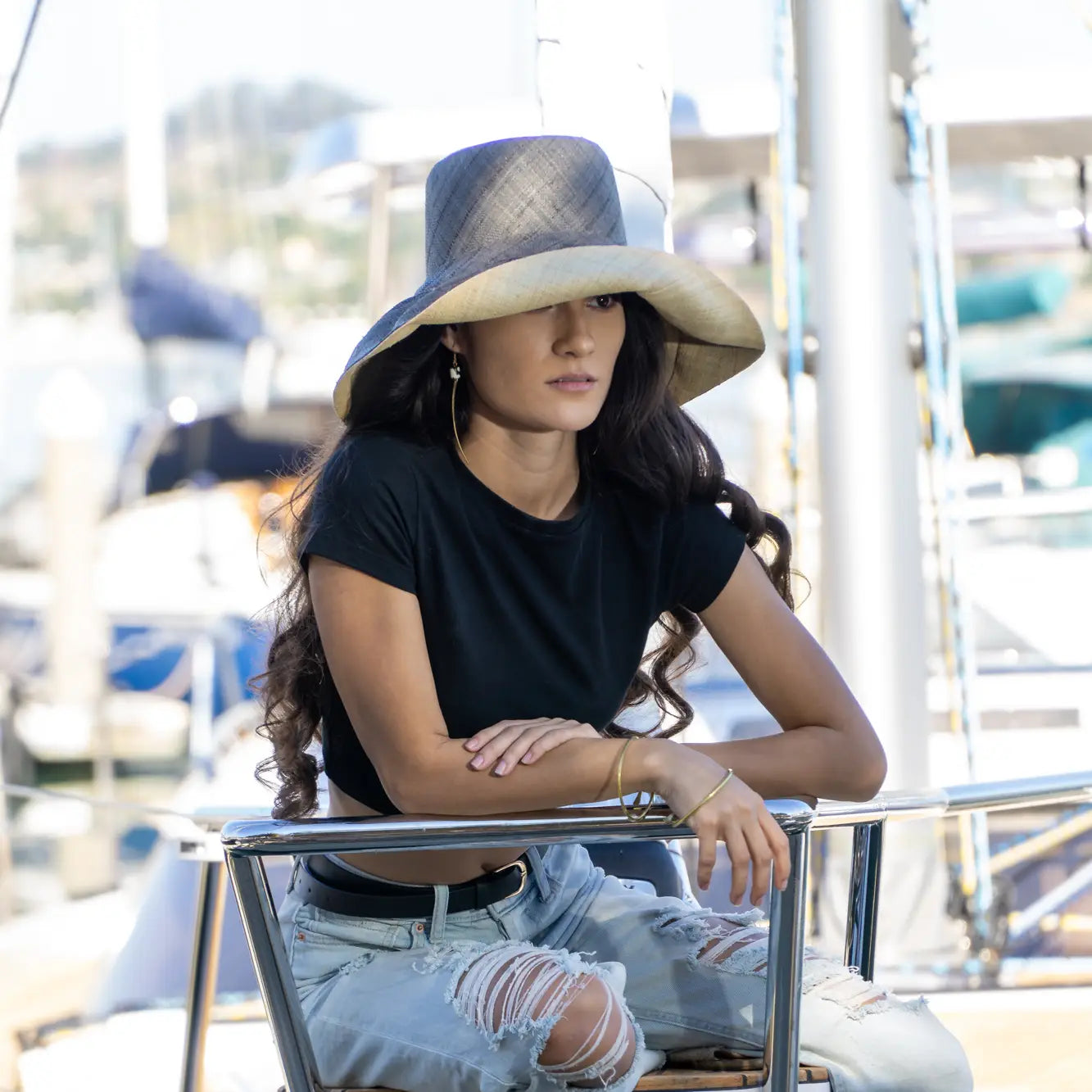 SEASIDE HAT GREY PINSTRIPE 5"